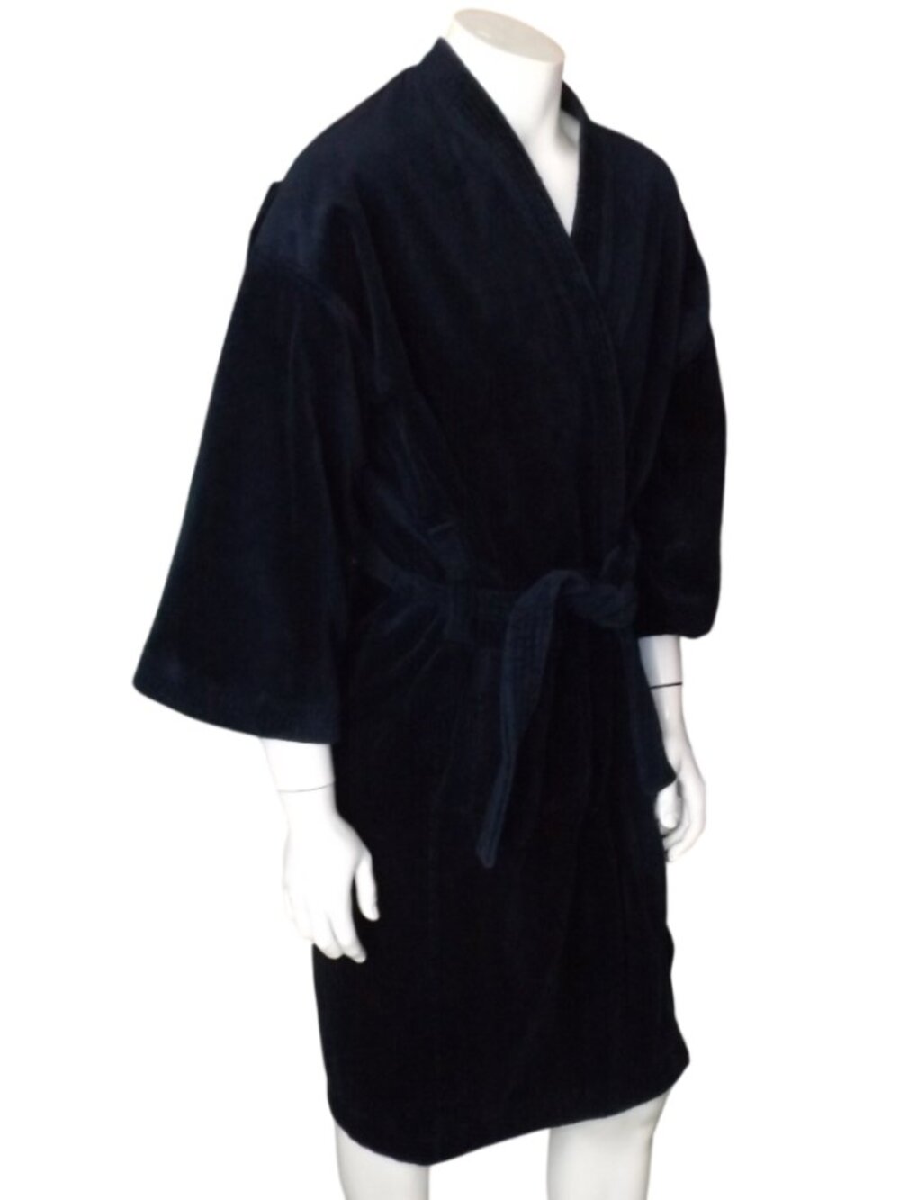 Vintage Terrycloth Robe, M/L, Navy Blue, Heavy Plush, Pocket, Self Tie Sash - Picture 3 of 10